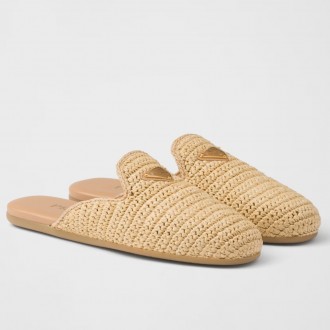 Prada Women's Crochet Mules in Natural Raffia Prada Women's Crochet Mules in Natural Raffia