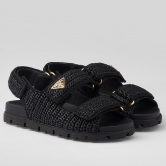 Prada Women's Crochet Sandals in Black Raffia Prada Women's Crochet Sandals in Black Raffia