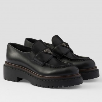 Prada Women's Double Chocolate Loafers in Black Leather Prada Women's Double Chocolate Loafers in Black Leather