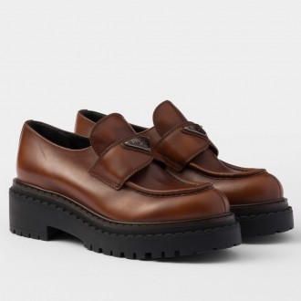 Prada Women's Double Chocolate Loafers in Cognac Leather Prada Women's Double Chocolate Loafers in Cognac Leather