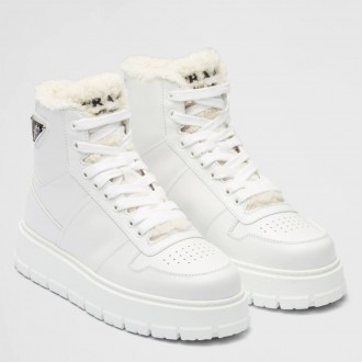 Prada Women's High-top Sneakers in Leather and Shearling Prada Women's High-top Sneakers in Leather and Shearling
