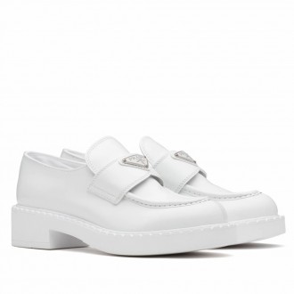 Prada Women's Loafers In White Brushed Leather Prada Women's Loafers In White Brushed Leather