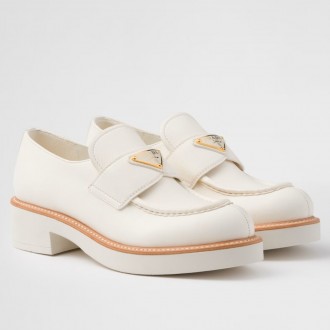 Prada Women's Loafers in White Grained Leather Prada Women's Loafers in White Grained Leather