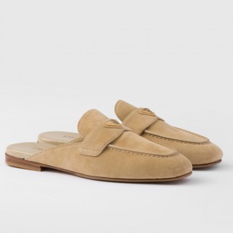 Prada Women's Slippers in Beige Suede Leather Prada Women's Slippers in Beige Suede Leather