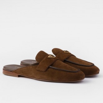 Prada Women's Slippers in Dark Brown Suede Leather Prada Women's Slippers in Dark Brown Suede Leather
