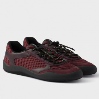Prada Women's Speedrocks in Burgundy Mesh and Leather Prada Women's Speedrocks in Burgundy Mesh and Leather