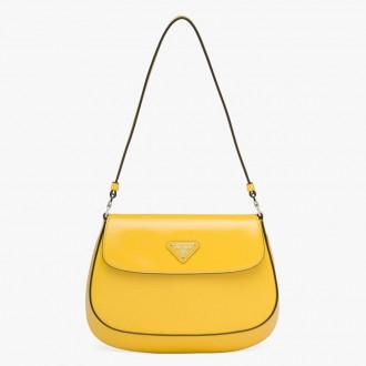 Prada Yellow Brushed Leather Cleo Shoulder Bag with Flap