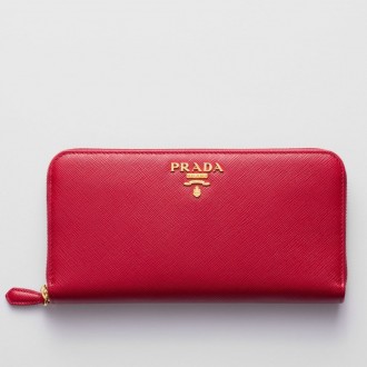 Prada Zip Around Wallet in Red Saffiano Calfskin Prada Zip Around Wallet in Red Saffiano Calfskin