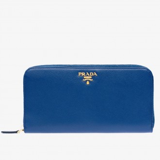 Prada Zipped Wallet In Blue Saffiano Leather Prada Zipped Wallet In Blue Saffiano Leather