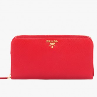 Prada Zipped Wallet In Red Saffiano Leather Prada Zipped Wallet In Red Saffiano Leather