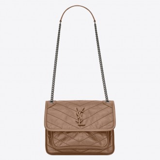 Saint Laurent Baby Niki Chain Bag In Taupe Crinkled Leather