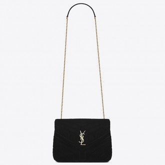 Saint Laurent Black Velvet Small Loulou Chain Bag