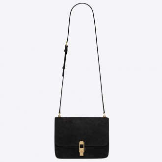 Saint Laurent Carre Satchel Bag In Black Suede Leather