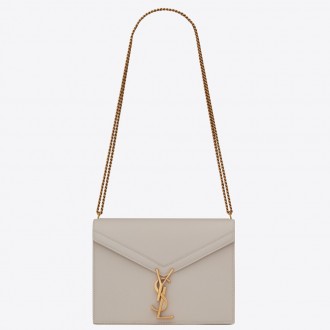 Saint Laurent Cassandra Clasp Bag In Blanc Grained Leather