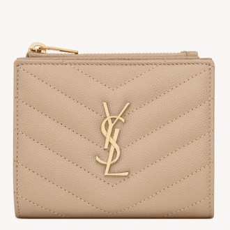 Saint Laurent Cassandre Bi-fold Wallet in Beige Matelasse Leather Saint Laurent Cassandre Bi-fold Wallet in Beige Matelasse Leather