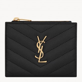 Saint Laurent Cassandre Bi-fold Wallet in Black Matelasse Leather Saint Laurent Cassandre Bi-fold Wallet in Black Matelasse Leather
