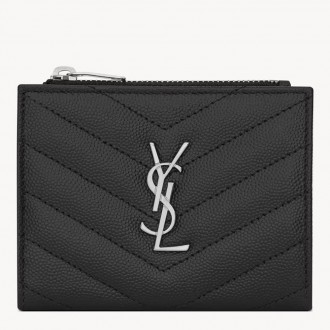 Saint Laurent Cassandre Bi-fold Wallet in Noir Matelasse Leather Saint Laurent Cassandre Bi-fold Wallet in Noir Matelasse Leather