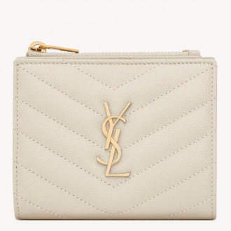 Saint Laurent Cassandre Bi-fold Wallet in White Matelasse Leather Saint Laurent Cassandre Bi-fold Wallet in White Matelasse Leather