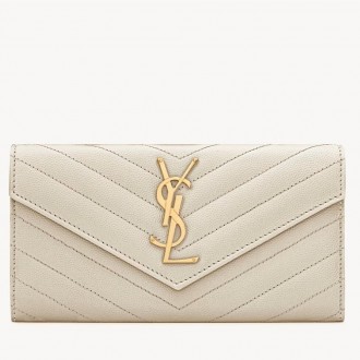 Saint Laurent Cassandre Large Flap Wallet in White Matelasse Leather Saint Laurent Cassandre Large Flap Wallet in White Matelasse Leather