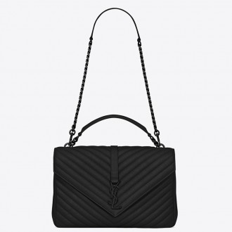 Saint Laurent College Large All Black Matelasse Leather Bag Saint Laurent College Large All Black Matelasse Leather Bag