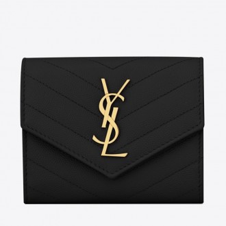 Saint Laurent Compact Tri Fold Wallet In Black Leather Saint Laurent Compact Tri Fold Wallet In Black Leather