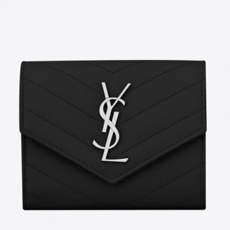 Saint Laurent Compact Tri Fold Wallet In Noir Leather Saint Laurent Compact Tri Fold Wallet In Noir Leather