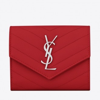 Saint Laurent Compact Tri Fold Wallet In Red Leather Saint Laurent Compact Tri Fold Wallet In Red Leather