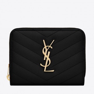 Saint Laurent Compact Zip Around Wallet In Black Leather Saint Laurent Compact Zip Around Wallet In Black Leather