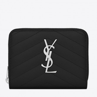 Saint Laurent Compact Zip Around Wallet In Noir Leather Saint Laurent Compact Zip Around Wallet In Noir Leather