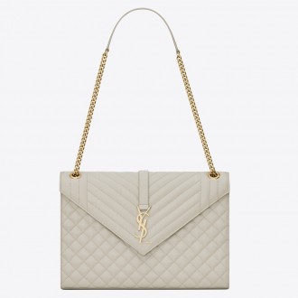 Saint Laurent Envelope Large Bag In White Matelasse Grained Leather