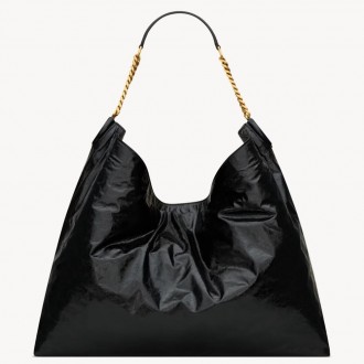 Saint Laurent Hortense Hobo Bag in Black Shiny Leather