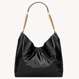 Saint Laurent Hortense Small Hobo Bag in Black Shiny Leather