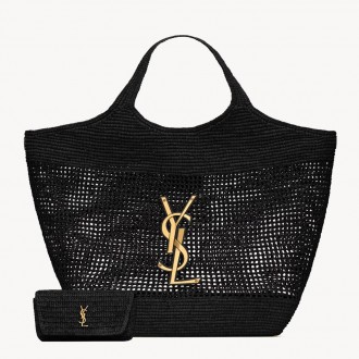 Saint Laurent Icare Maxi Tote Bag in Black Raffia