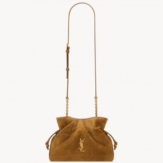 Saint Laurent Jamie Shoulder Pouch in Brown Suede Calfskin