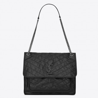 Saint Laurent Large Niki Chain Bag In Black Crinkled Leather Saint Laurent Large Niki Chain Bag In Black Crinkled Leather