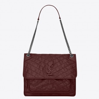 Saint Laurent Large Niki Chain Bag In Bordeaux Crinkled Leather Saint Laurent Large Niki Chain Bag In Bordeaux Crinkled Leather