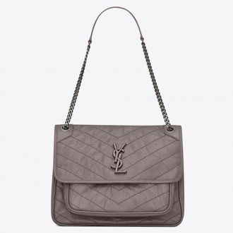 Saint Laurent Large Niki Chain Bag In Grey Crinkled Leather Saint Laurent Large Niki Chain Bag In Grey Crinkled Leather
