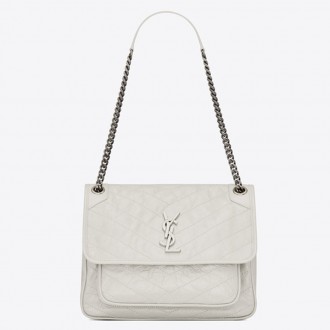 Saint Laurent Large Niki Chain Bag In White Crinkled Leather Saint Laurent Large Niki Chain Bag In White Crinkled Leather