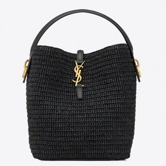 Saint Laurent Le 37 Bucket Bag in Black Woven Raffia Saint Laurent Le 37 Bucket Bag in Black Woven Raffia
