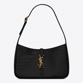 Saint Laurent Le 5 A 7 Hobo Bag In Black Crocodile-embossed Leather Saint Laurent Le 5 A 7 Hobo Bag In Black Crocodile-embossed Leather