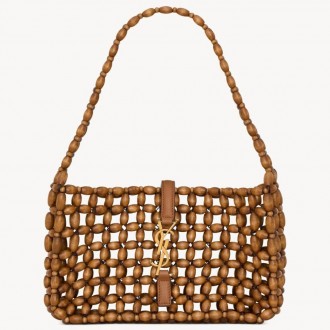 Saint Laurent Le 5 A 7 Hobo Bag in Brown Wood Beads Saint Laurent Le 5 A 7 Hobo Bag in Brown Wood Beads