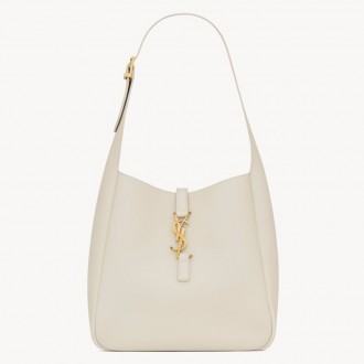 Saint Laurent Le 5 A 7 Supple Small Hobo Bag in White Leather Saint Laurent Le 5 A 7 Supple Small Hobo Bag in White Leather