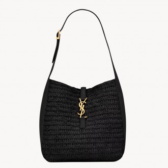 Saint Laurent Le 5 A 7 Supple Small Shoulder Bag in Black Raffia Saint Laurent Le 5 A 7 Supple Small Shoulder Bag in Black Raffia