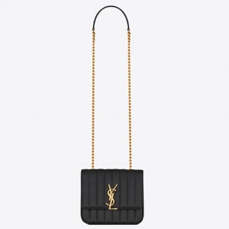 Saint Laurent Medium Vicky Bag In Black Grained Leather