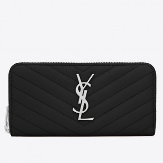 Saint Laurent Monogram Zip Around Wallet In Noir Grained Leather Saint Laurent Monogram Zip Around Wallet In Noir Grained Leather