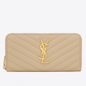Saint Laurent Monogram Zip Around Wallet In Powder Grained Leather Saint Laurent Monogram Zip Around Wallet In Powder Grained Leather