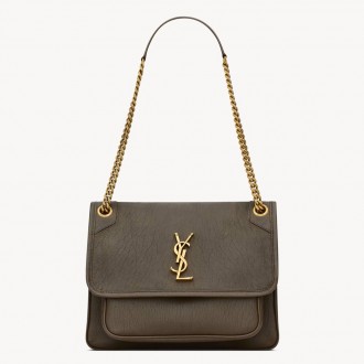 Saint Laurent Niki Medium Chain Bag in Chocolate Grained Lambskin