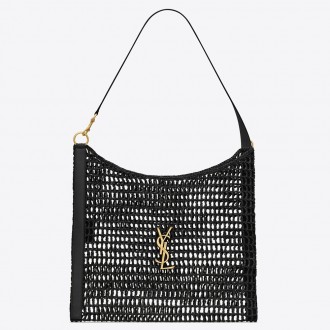 Saint Laurent Oxalis Shoulder Bag in Black Raffia