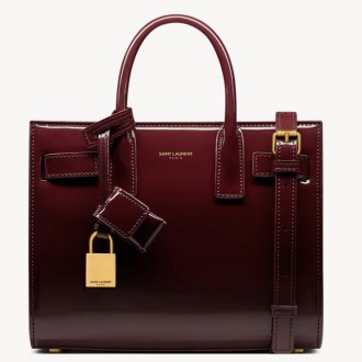 Saint Laurent Sac De Jour Nano Bag in Bordeaux Patent Calfskin