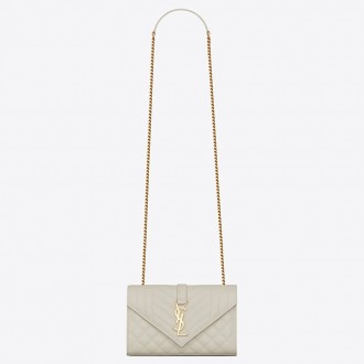 Saint Laurent Small Envelope Bag In White Grained Leather